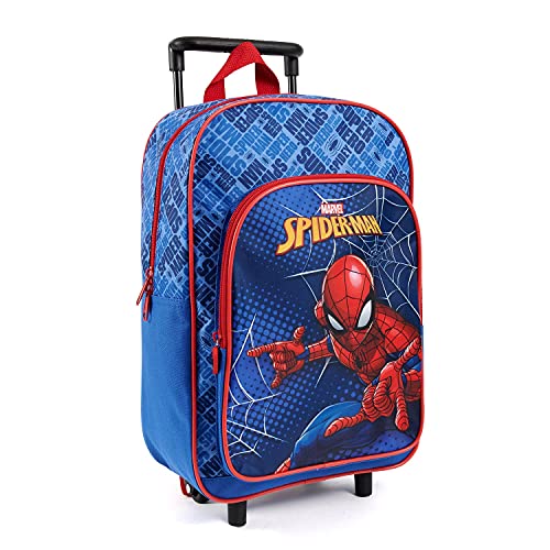 Spiderman Kinderrucksack Kinder 3 4 5 6 Jahre - Marvel Superheld Kindergartenrucksack Jungen mit 2 Rollen und Fronttasche - Spider Man Trolley Backpack Kleinkind Kindergarten - 36x25x12 cm - Perletti von PERLETTI