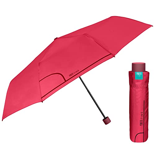 Taschenschirm Damen Rot Kompakt - Farbige Regenschirm Faltbar Windfest Stabil mit Manueller Öffnung - Kleiner Schirm Minischirm Sturmfest für Mädchen Jungen - Durchmesser 97 cm (Granatapfel Rot) von PERLETTI