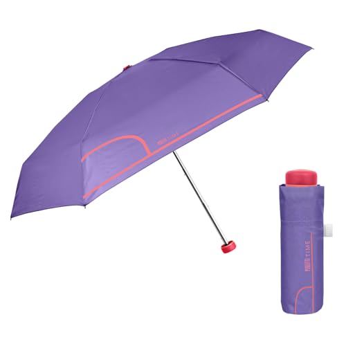 Taschenschirm Regenschirm Kompakt für Damen Frauen - Minischirm Super Klein Klappbar Mädchen mit Manueller Öffnung - Damenschirm Schirm mit Etui - Durchmesser 90 cm - Perletti (Violett) von PERLETTI