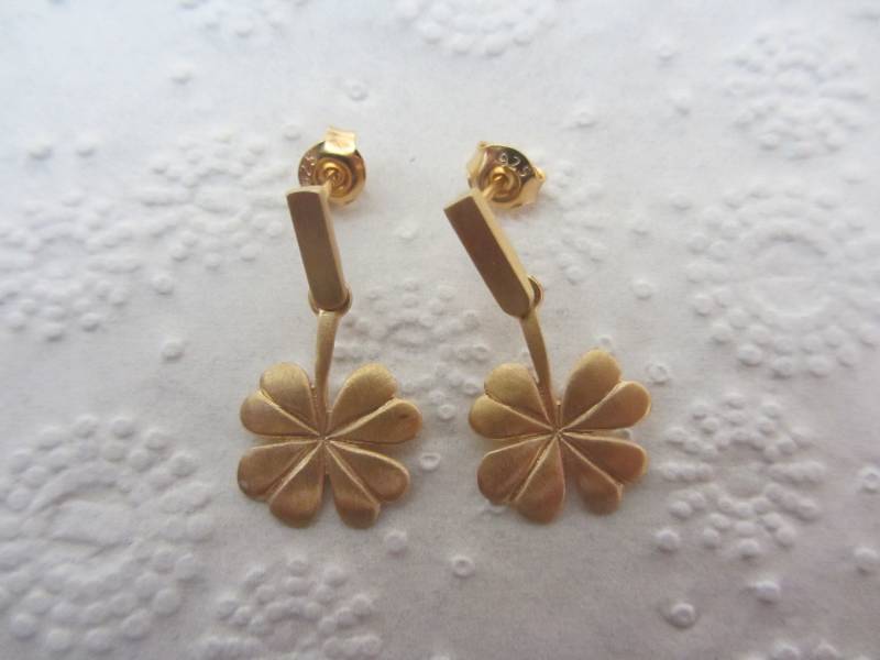 Kleeblatt Ohrringe Aus Silber, Vergoldet von PERLMUTTundMEHR