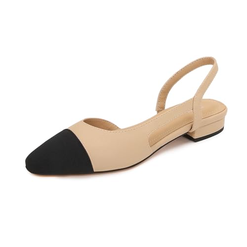 PERLSAC Slingback-Flats für Damen, Zehenkappe, zweifarbig, flache Pumps, Arbeit, Büro, Hautfarben, 38.5 EU von PERLSAC