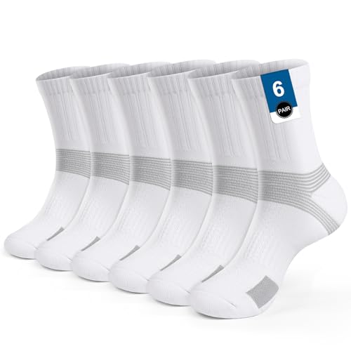 PERMANENTLY001 Anti-Blasen Sportsocken Damen Jungen Mädchen Jugendliche Kinder Tennissocken Herren gepolsterte Trainingssocken Laufen Wandern Padel Badminton Baseball Cricket 35-38 S Weiß 6P von PERMANENTLY001