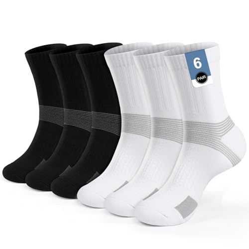 PERMANENTLY001 Gepolsterte Sportsocken Damen Jungen Mädchen Jugendliche Kinder Tennissocken Anti-Blasen Sport socken Herren Padel Badminton Baseball Cricket Basketball 35-38 S Schwarz+Weiß 6P von PERMANENTLY001