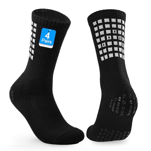 PERMANENTLY001 Rutschfeste Fussballsocken Herren Grip socken Damen Fußball Socken Pilates Anti-Rutsch Sportsocken Basketball Handball Laufen Wander Radfahren Arbeit 36-42 Schwarz M 4P von PERMANENTLY001