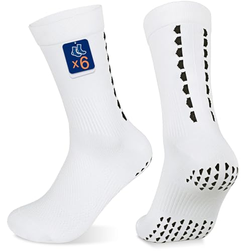 PERMANENTLY001 Grip Fußballsocke Männer Herren Fussball Socken Damen Pilates Yoga gepolstert Gripy Rutschfeste Sportsocken Basketball Laufend Arbeit Tennis 43-50 Weiß L 6P von PERMANENTLY001