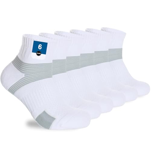 PERMANENTLY001 Viertel Kurz Sport Socken Herren Knöchelsocken Damen Tennissocken Jungen gepolsterte atmungsaktive Sneaker Laufen Badminton trekking Pickleball Volleyball 38-43 Weiß M 6P von PERMANENTLY001