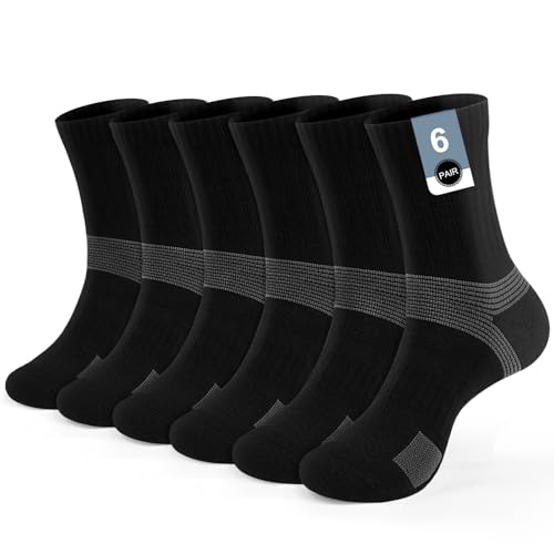 PERMANENTLY001 gepolsterte Sportsocken Tennissocken Herren Damen atmungsaktive Baumwoll-Griffsocken für Tischtennis Pickleball Volleyball 38–43 Schwarz M 6 Paar von PERMANENTLY001