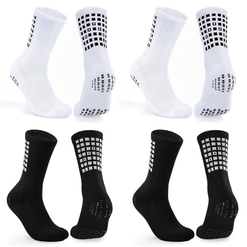 PERMANENTLY001 Rutschfeste Fußballsocken Herren Fussballsocken Damen Grip Sportsocken Anti-Rutsch Training Sport socken Pilates Handball Rubgy Yoga Laufen Wander 36-42 2Schwarz2Weiß+ M 4P von PERMANENTLY001