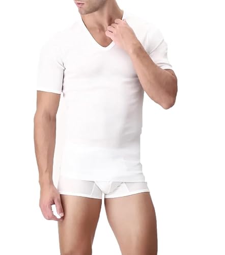 Perofil "V-Ausschnitt" - T-Shirt aus schottischem Garn Tg. 4 (M), Bianco, Medium von PEROFIL