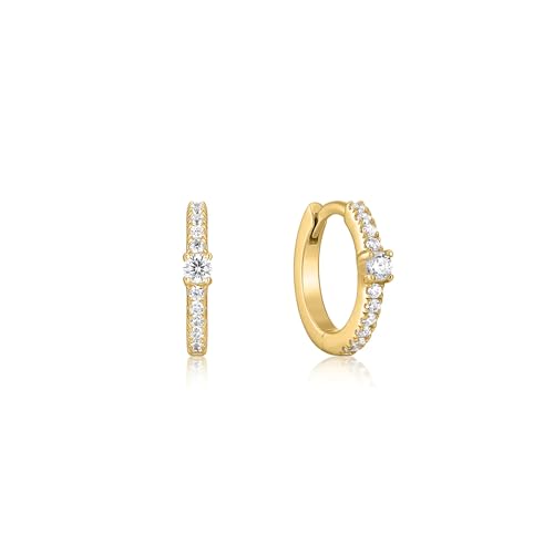 Damen-Ohrringe 14K Gelbgold Kreolen mit weißen Zirkonia – Silber-Gold-Design, hoher Glanz, elegant und stilvoll Damen-Ohrringe 14K Gelbgold Kreolen mit weißen Zirkonia – Silber-Gold-Design, hoher Glanz, elegant und stilvoll von PERORNO