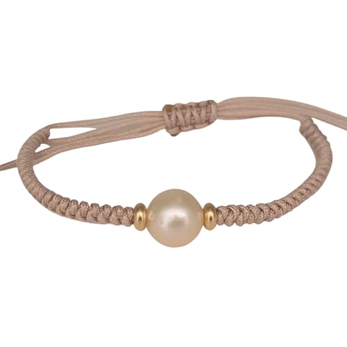 PERORNO Armband mit Zuchtperle und 18-karätigem Gelbgold, runde Form und hoher Osten, handgefertigt und größenverstellbar, Gelbgold von PERORNO