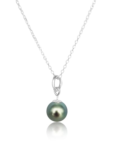 PERORNO Eleganter Anhänger mit echter Tahiti-Perle, 8 mm, natürliche Farbe und Hochglanz-Finish, Fassung aus 925er-Sterlingsilber mit 45 cm langer Kette, 8 mm, Silber, Perle PERORNO Eleganter Anhänger mit echter Tahiti-Perle, 8 mm, natürliche Farbe und Hochglanz-Finish, Fassung aus 925er-Sterlingsilber mit 45 cm langer Kette, 8 mm, Silber, Perle von PERORNO