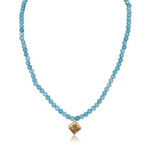 PERORNO Halskette aus natürlichen Türkisen mit Citrin, Größe Carré, 7 mm, 40 cm, Verschluss aus 18-karätigem Gold von PERORNO