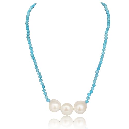 PERORNO Halskette mit Barock-Zuchtperlen, 11-12 mm, mit Türkisen, 5 mm, Verschluss aus 18-karätigem Gold, 45 cm von PERORNO