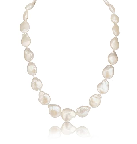 Halskette mit Barock-Zuchtperlen, Größe 12 mm, für elegante Damen, Bräute, Länge 45 cm von PERORNO