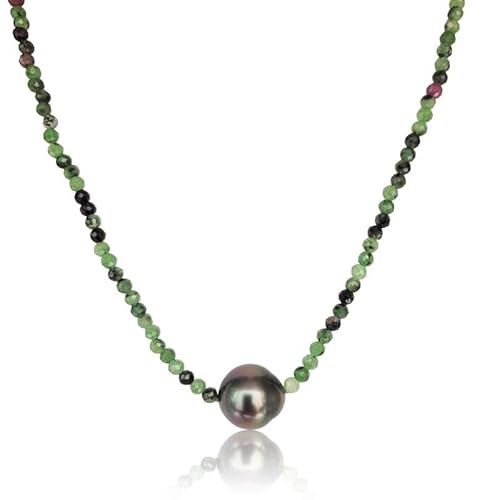 PERORNO Halskette mit Tahiti-Perle, 11 mm, Epidot 3 mm, Gelbgold 18 K, 42 cm, Karabinerverschluss PERORNO Halskette mit Tahiti-Perle, 11 mm, Epidot 3 mm, Gelbgold 18 K, 42 cm, Karabinerverschluss von PERORNO