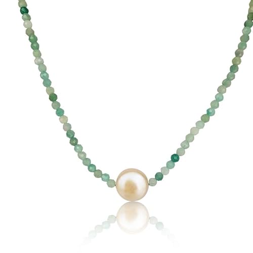 PERORNO Smaragd-Halskette mit Zuchtperle, runde, geschnitzte Edelsteine, Verschluss aus 18-karätigem Gold, für Damen von PERORNO