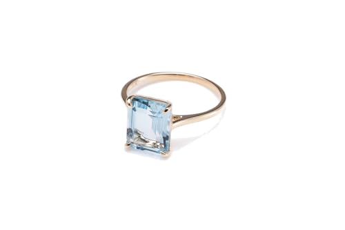PERORNO Solitärring aus 18-karätigem Gelbgold mit blauem Topas, Größe Smaragd, 7 x 5 mm von PERORNO