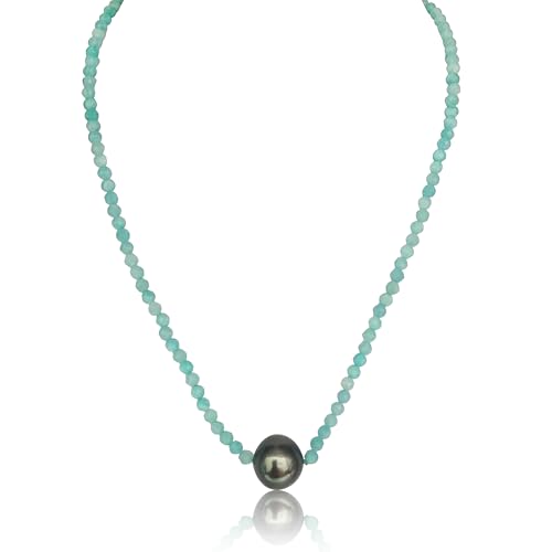 PERORNO Tahiti-Perlenkette 11 mm und Amazonit 3 mm, Edelsteine, 18-karätiges Gold PERORNO Tahiti-Perlenkette 11 mm und Amazonit 3 mm, Edelsteine, 18-karätiges Gold von PERORNO