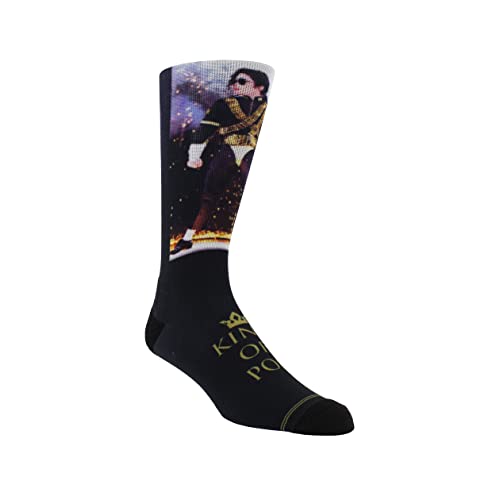 PERRI'S SOCKS Michael Jackson Offiziell lizenzierte Dye Sublimation Crew Socken – gepolsterte Neuheit Socken für Damen und Herren, Schwarz und Gold., Medium PERRI'S SOCKS Michael Jackson Offiziell lizenzierte Dye Sublimation Crew Socken – gepolsterte Neuheit Socken für Damen und Herren, Schwarz und Gold., Medium von PERRI'S SOCKS