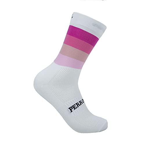 PERRO LOCO CLOTHES Originale Radsocken in limitierter Auflage. Fahrradsocken. (DE/NL/SE/PL, Numerisch, 37, 39, Regular, Regular, Weiß Rosa) von PERRO LOCO CLOTHES