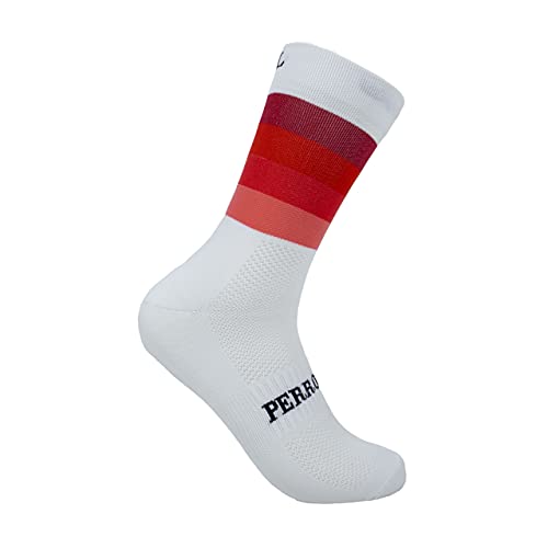 PERRO LOCO CLOTHES Originale Radsocken in limitierter Auflage. Fahrradsocken. (DE/NL/SE/PL, Numerisch, 37, 39, Regular, Regular, weiß Rot) von PERRO LOCO CLOTHES