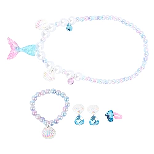 PERSELOSO 1 Satz Teiliges Schmuckset mit Perlen Halskette Armband Ring und Ohrringe im Meerjungfrauen Stil für Feste und Partys für Kleine Mädchen von PERSELOSO