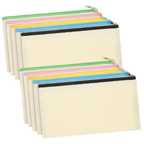 PERSELOSO 10 Stück Teiliges Reißverschluss Federmäppchen Canvas Bunte Reißverschlüsse Vielseitig für Schreibwaren Kosmetik und Mehr zum Bemalen und Organisieren von PERSELOSO