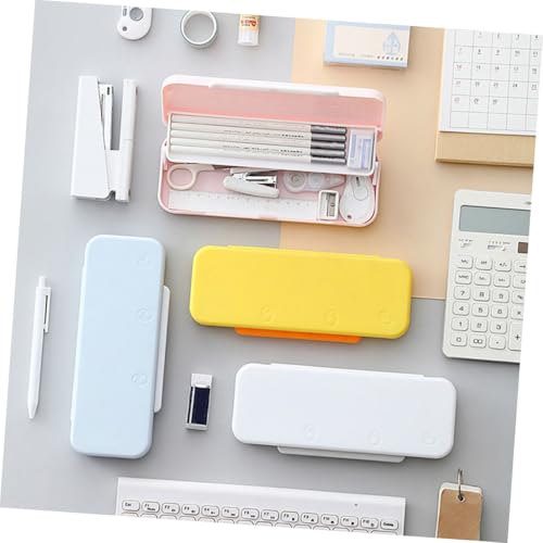 PERSELOSO 2 Stück Doppellagige Stiftebox aus Robustem Große Kapazität Stapelbar und Bruchsicher für Schüler Bunte Aufbewahrung von Stiften Bleistiften und Schreibwaren Gelb Weiß von PERSELOSO