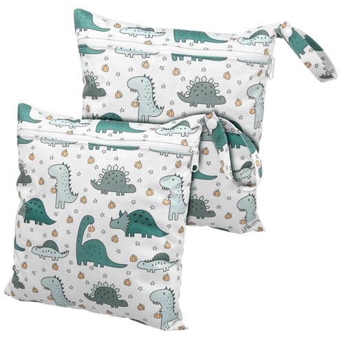 PERSELOSO 2stücke Cartoon Dinosaurier Wet Bags wasserdichte Wickeltaschen Für Junge Mädchen Aufbewahrung Für Schwimmbekleidung Windeln Und Tagespflege Kompakte Reisetaschen Für von PERSELOSO