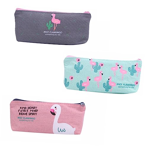 PERSELOSO 3 Stück Flamingo Federmäppchen Einfaches Langlebiges Canvas Stifteetui für Schüler Vielseitig Einsetzbar für Schreibwaren und Kosmetik Praktische Zufällige Farbe Zufällige Farbe von PERSELOSO
