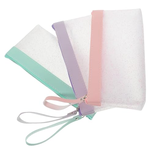 PERSELOSO 3 Stück Teiliges Federmäppchen Große Transparente Stiftetasche für Stifte Make Up Pinsel Tragbar Leicht mit Reißverschluss für Schüler Lehrer und Büroangestellte von PERSELOSO