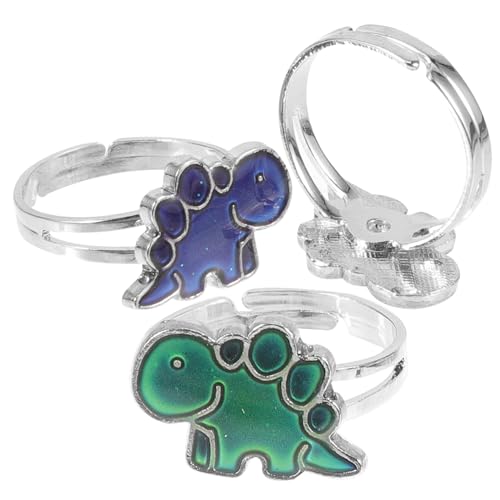 PERSELOSO 3 Stück Verstellbare Dinosaurier Stimmungsringe Farbwechsel Schmuck aus Epoxid und Legierung Emotionale Ringe für Damen und Herren Temperaturabhängig Farbwechsel Ring von PERSELOSO