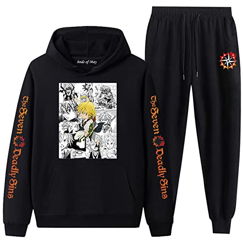 PERSIMONE The Seven Deadly Sins Hoodie Jogginghose Set Trainingsanzug Anime Meliodas Cosplay Kostüm Bedruckte Sportbekleidung für Unisex von PERSIMONE