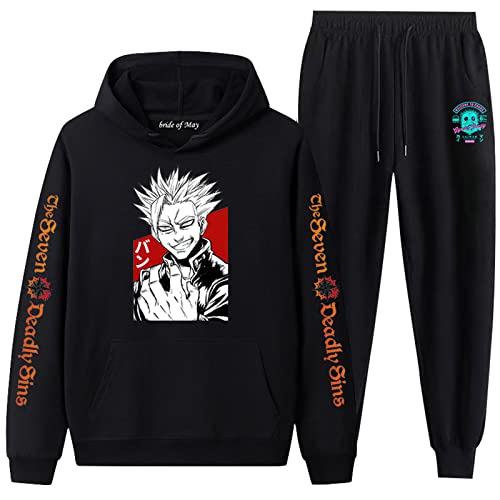 PERSIMONE The Seven Deadly Sins Hoodie Pants Zweiteiler Sweatshirt Anzug für Unisex Harajuku Anime Ban Cosplay Trainingsanzug von PERSIMONE