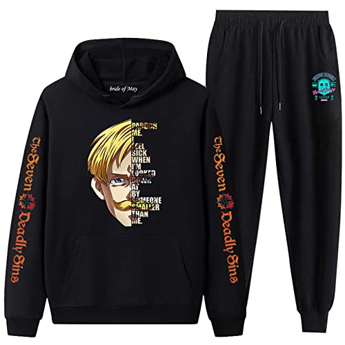 PERSIMONE The Seven Deadly Sins Zweiteiliges Set Anime Cosplay Kostüm Escanor Bedrucktes Hoodies-Hosen-Set Harajuku-Trainingsanzug für Unisex von PERSIMONE