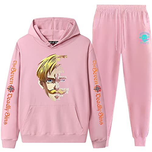 PERSIMONE The Seven Deadly Sins Zweiteiliges Set Anime Cosplay Kostüm Escanor Bedrucktes Hoodies-Hosen-Set Harajuku-Trainingsanzug für Unisex von PERSIMONE