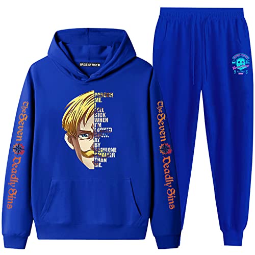 PERSIMONE The Seven Deadly Sins Zweiteiliges Set Anime Cosplay Kostüm Escanor Bedrucktes Hoodies-Hosen-Set Harajuku-Trainingsanzug für Unisex von PERSIMONE