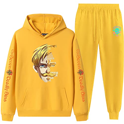 PERSIMONE The Seven Deadly Sins Zweiteiliges Set Anime Cosplay Kostüm Escanor Bedrucktes Hoodies-Hosen-Set Harajuku-Trainingsanzug für Unisex von PERSIMONE