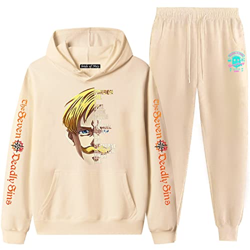 PERSIMONE The Seven Deadly Sins Zweiteiliges Set Anime Cosplay Kostüm Escanor Bedrucktes Hoodies-Hosen-Set Harajuku-Trainingsanzug für Unisex von PERSIMONE