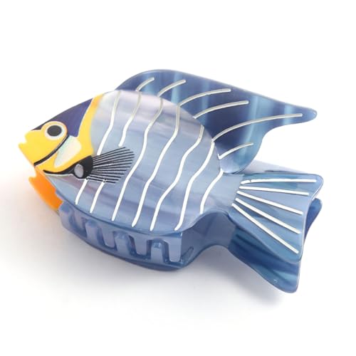 Blau gestreifte Fisch-Haarklammer, personalisierte Ozean-Tier-Acetat-Haarklammer für Frauen, Haarklammer-Tier-Acetat, niedliche Krallen-Clips, passend für dickes oder dünnes Haar von PERSONFUN
