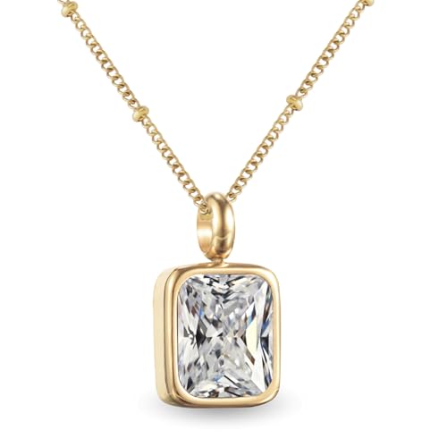 Geburtsstein Kette Damen abnehmbar 12 Monatssteine mit Bedeutung 18K vergoldete Halskette in Gold Roségold Weißgold Geschenkidee für Frauen Mädchen zu Geburtstag Valentinstag (April, gold) von PERSONOVA