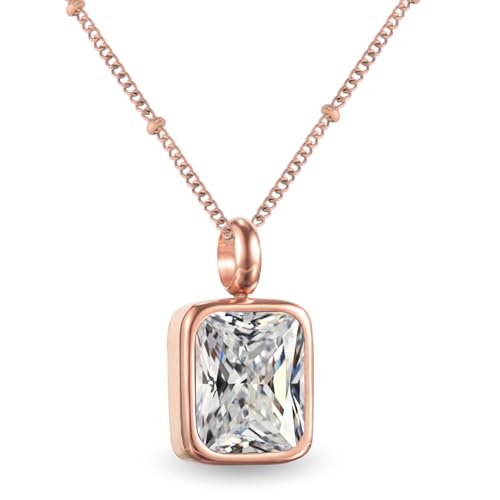 Geburtsstein Kette Damen abnehmbar 12 Monatssteine mit Bedeutung 18K vergoldete Halskette in Gold Roségold Weißgold Geschenkidee für Frauen Mädchen zu Geburtstag Valentinstag (April, rosegold) von PERSONOVA