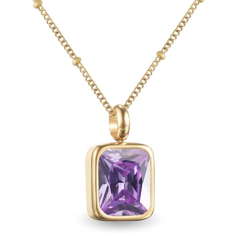 Geburtsstein Kette Damen abnehmbar 12 Monatssteine mit Bedeutung 18K vergoldete Halskette in Gold Roségold Weißgold Geschenkidee für Frauen Mädchen zu Geburtstag Valentinstag (Februar, gold) von PERSONOVA