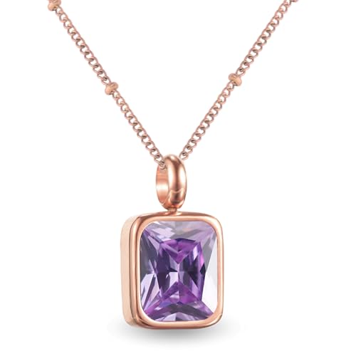 Geburtsstein Kette Damen abnehmbar 12 Monatssteine mit Bedeutung 18K vergoldete Halskette in Gold Roségold Weißgold Geschenkidee für Frauen Mädchen zu Geburtstag Valentinstag (Februar, rosegold) von PERSONOVA