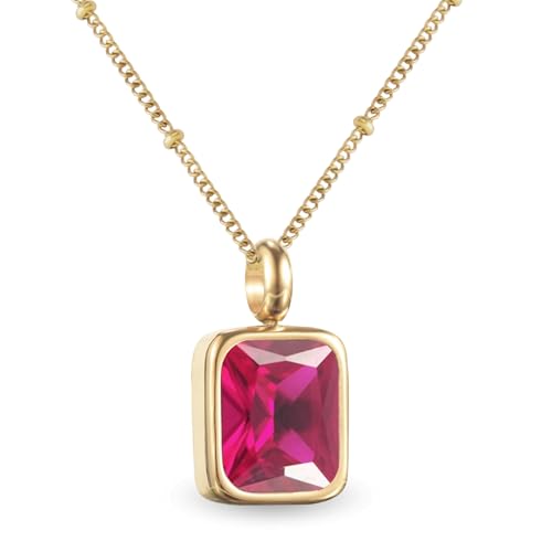 Geburtsstein Kette Damen abnehmbar 12 Monatssteine mit Bedeutung 18K vergoldete Halskette in Gold Roségold Weißgold Geschenkidee für Frauen Mädchen zu Geburtstag Valentinstag (Juli, gold) von PERSONOVA