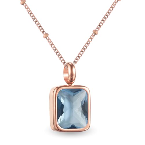 Geburtsstein Kette Damen abnehmbar 12 Monatssteine mit Bedeutung 18K vergoldete Halskette in Gold Roségold Weißgold Geschenkidee für Frauen Mädchen zu Geburtstag Valentinstag (März, rosegold) von PERSONOVA