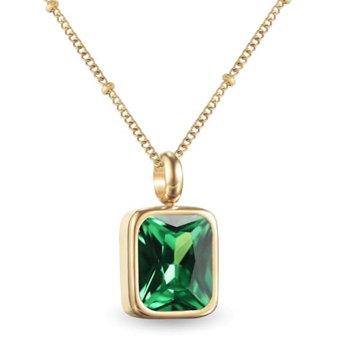 Geburtsstein Kette Damen abnehmbar 12 Monatssteine mit Bedeutung 18K vergoldete Halskette in Gold Roségold Weißgold Geschenkidee für Frauen Mädchen zu Geburtstag Valentinstag (Mai, gold) von PERSONOVA