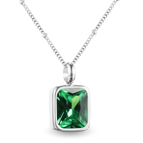 Geburtsstein Kette Damen abnehmbar 12 Monatssteine mit Bedeutung 18K vergoldete Halskette in Gold Roségold Weißgold Geschenkidee für Frauen Mädchen zu Geburtstag Valentinstag (Mai, weißgold) von PERSONOVA