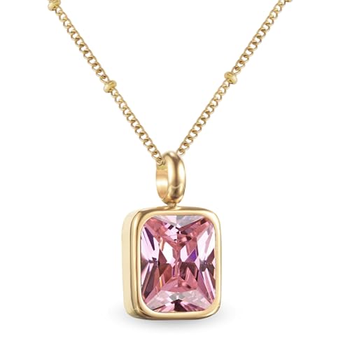 Geburtsstein Kette Damen abnehmbar 12 Monatssteine mit Bedeutung 18K vergoldete Halskette in Gold Roségold Weißgold Geschenkidee für Frauen Mädchen zu Geburtstag Valentinstag (Oktober, gold) von PERSONOVA